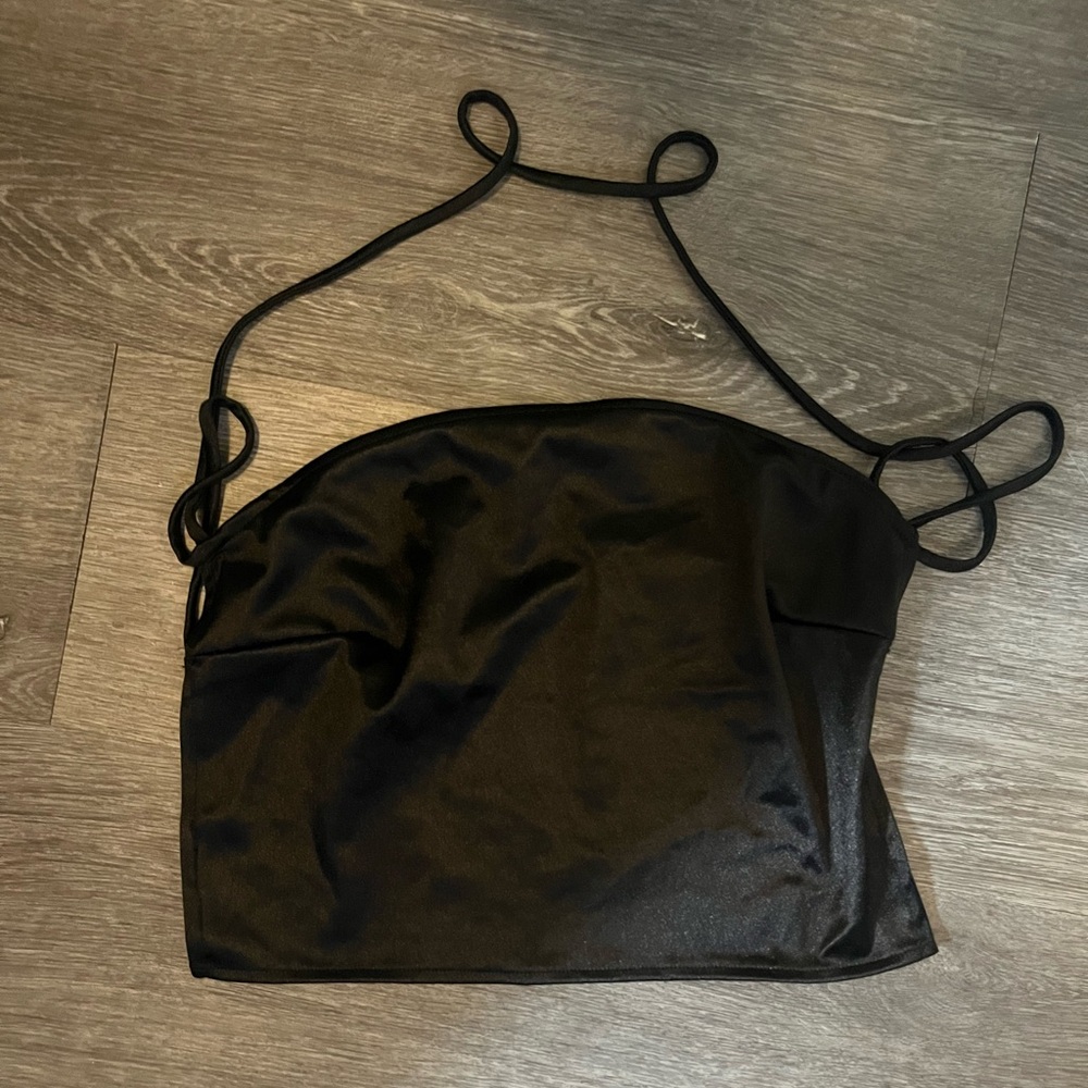 Black Satin Halter Top